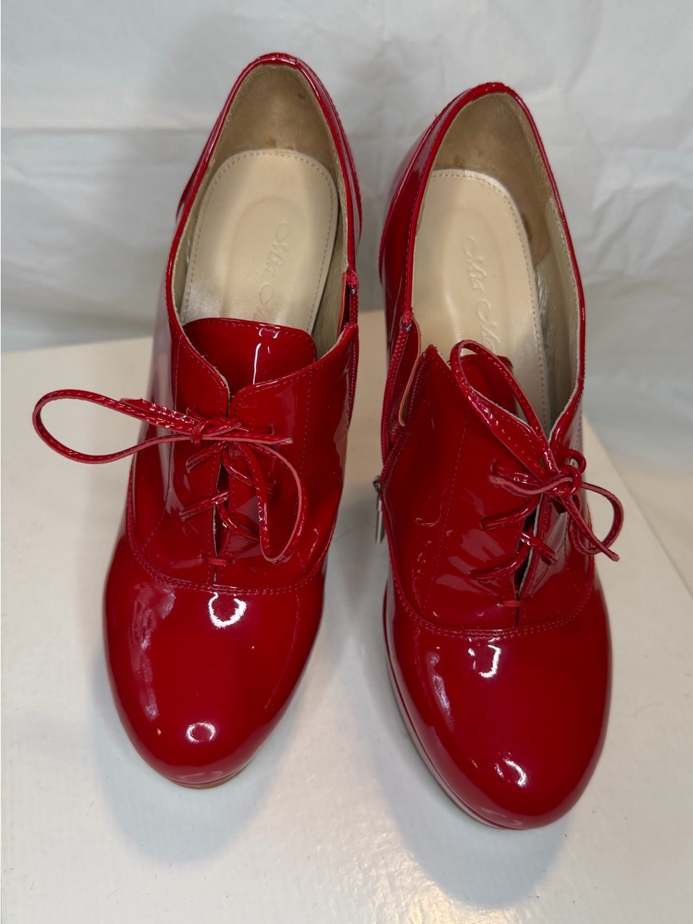 Patent Red Lace-Up Women's Heels